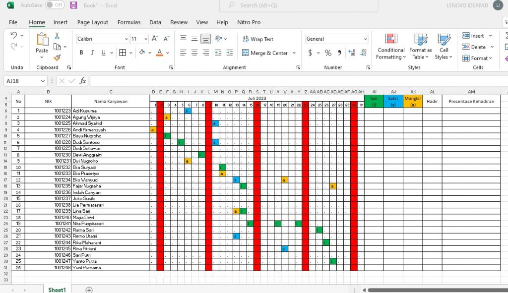 Cara membuat absensi karyawan menggunakan excel