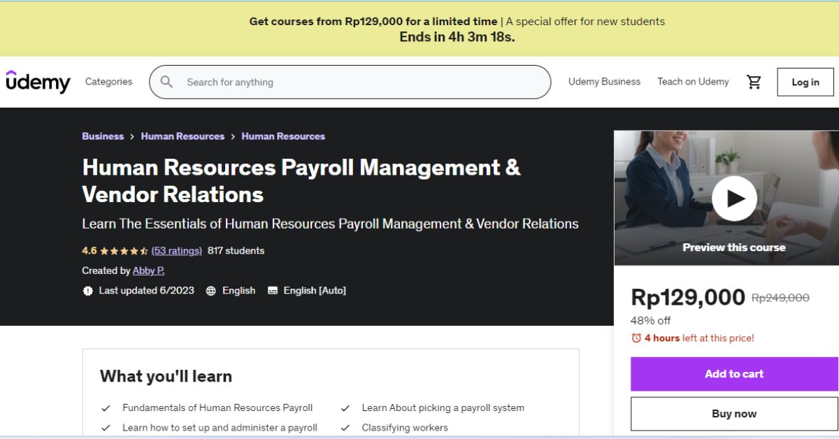 Human Resources Payroll Management & Vendor Relations by UDEMY